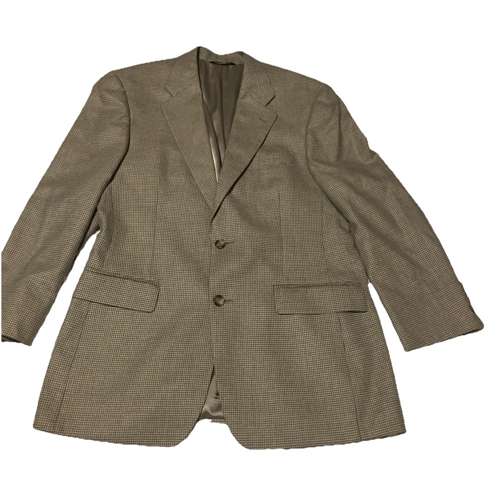 Brooks Brothers Blazer Mens 39R Houndstooth Wool Silk Linen Jacket Tan Green